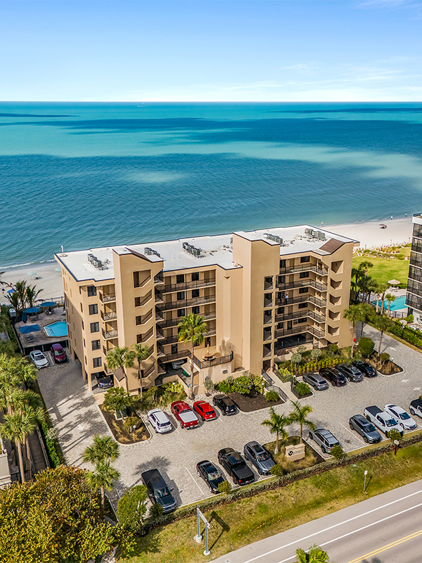 Aerial view of the beachfront resort building