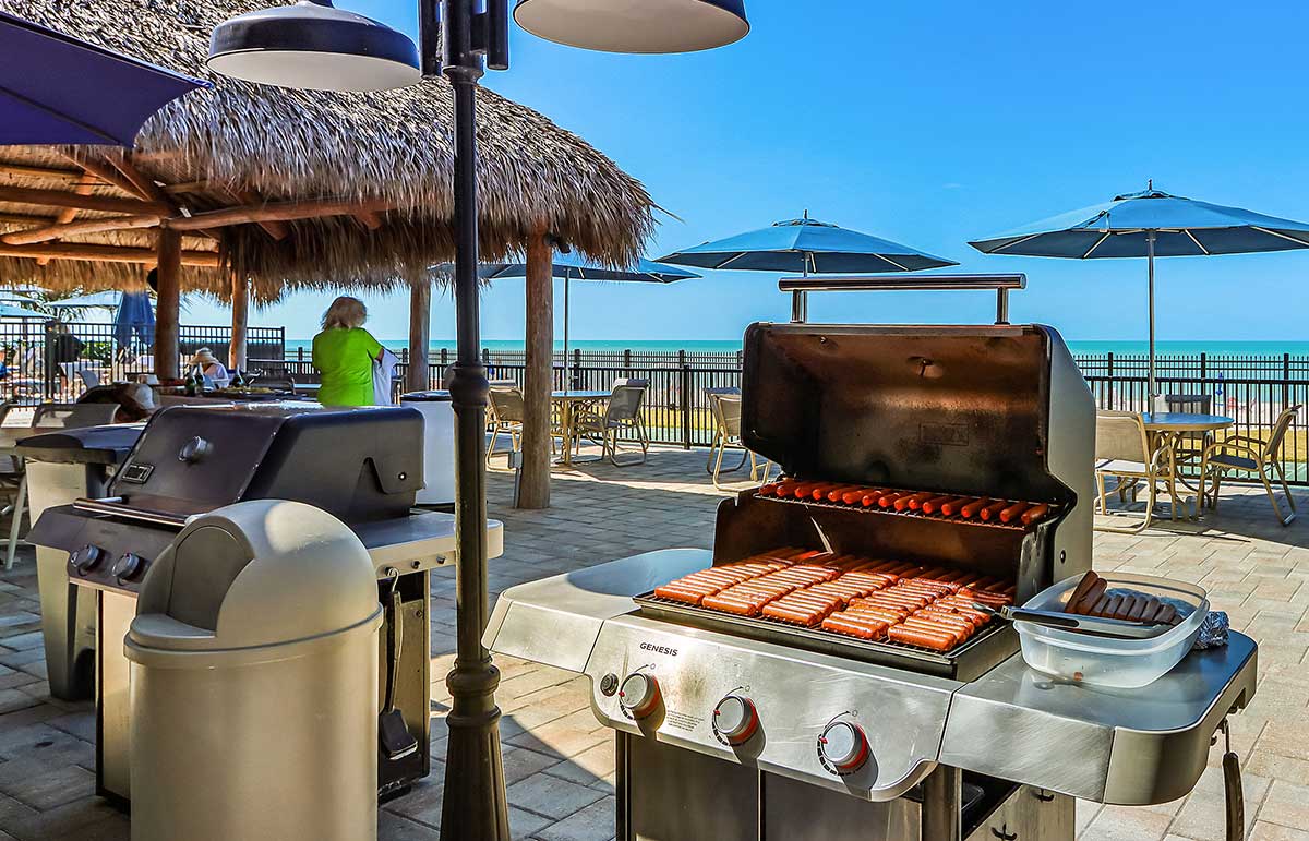 Grilling area next to pool